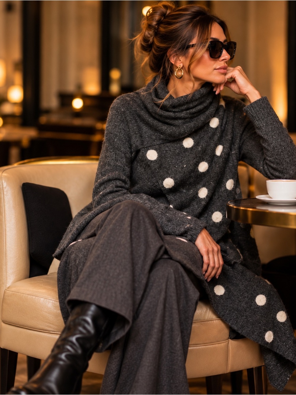 Lilith Paris Mohair Polka Dot Asymmetrical Draped Sweater NWT